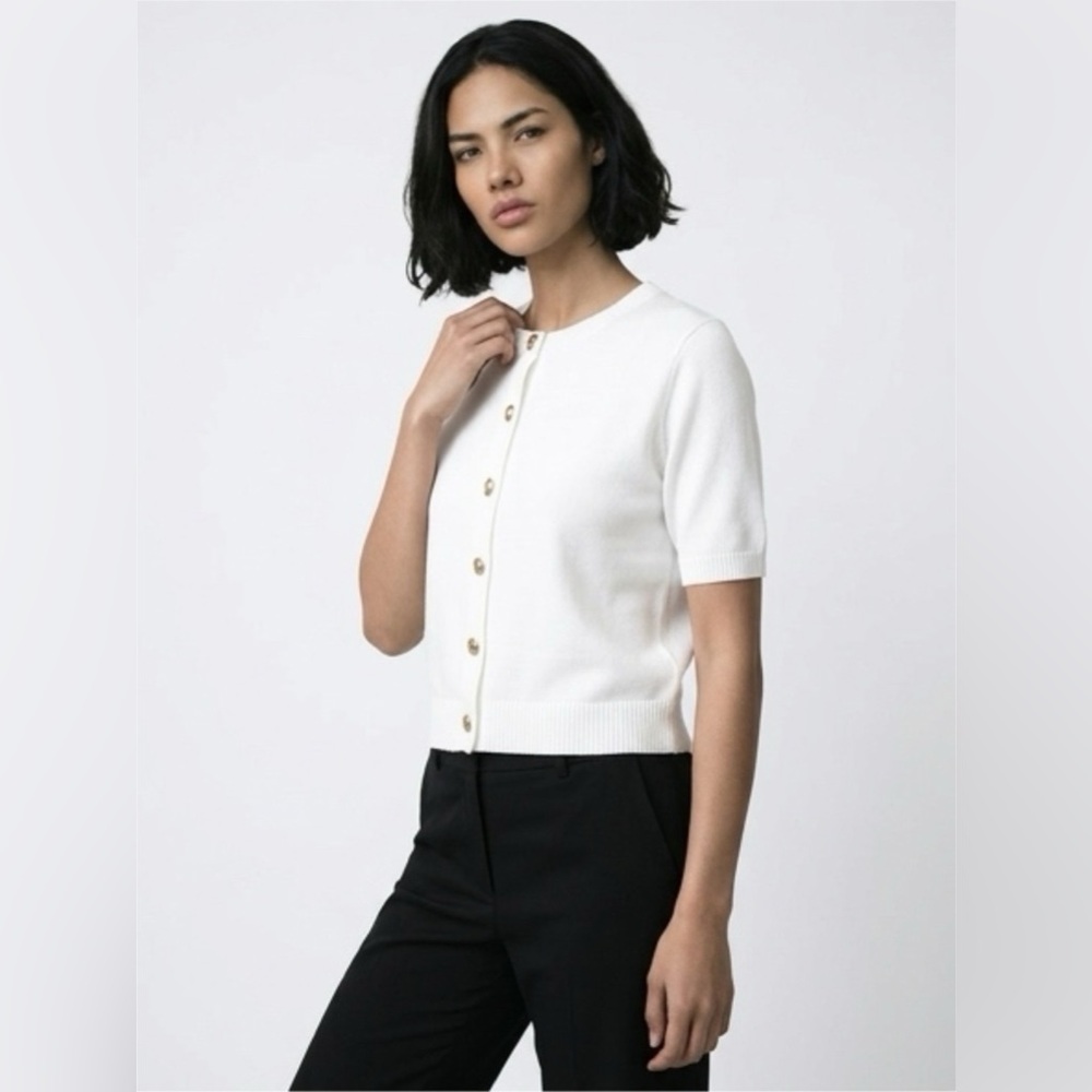 White Knit Short Sleeve Cardigan